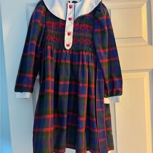 Plaid Long Sleeve Dress with White Collar